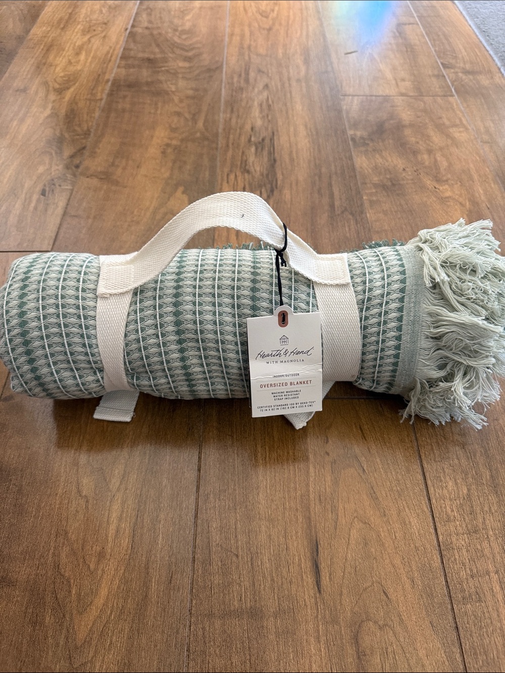 Hearth & Hand Oversized Waffle-Textured Throw in Sage Green and Cream